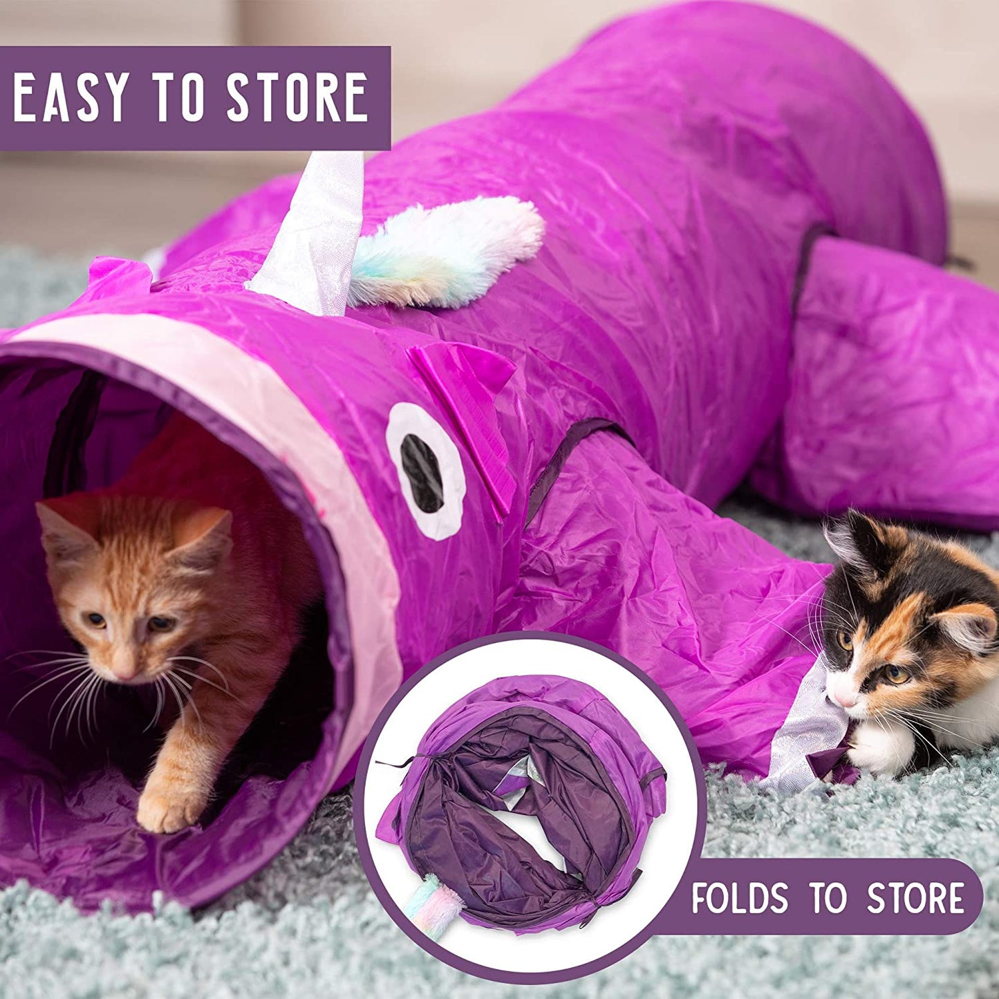 Magic Unicorn 5-Way Cat Tunnel | Interactive Crinkle Maze & Hideout for Multi-Cats & Rabbits