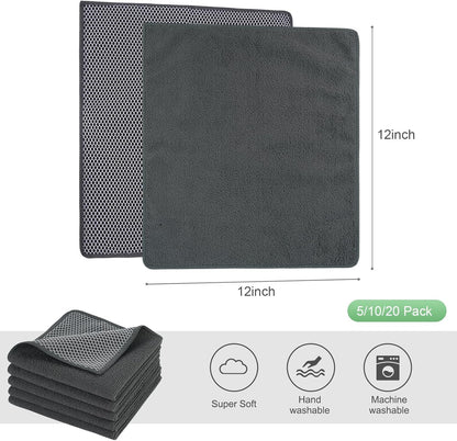 10 Pack Microfiber Dish Cloths (12"x12") | Dual-Sided, No Streak, Highly Absorbent Kitchen Cleaning