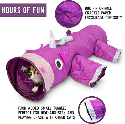Magic Unicorn 5-Way Cat Tunnel | Interactive Crinkle Maze & Hideout for Multi-Cats & Rabbits