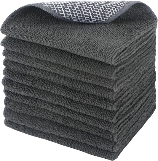 10 Pack Microfiber Dish Cloths (12"x12") | Dual-Sided, No Streak, Highly Absorbent Kitchen Cleaning