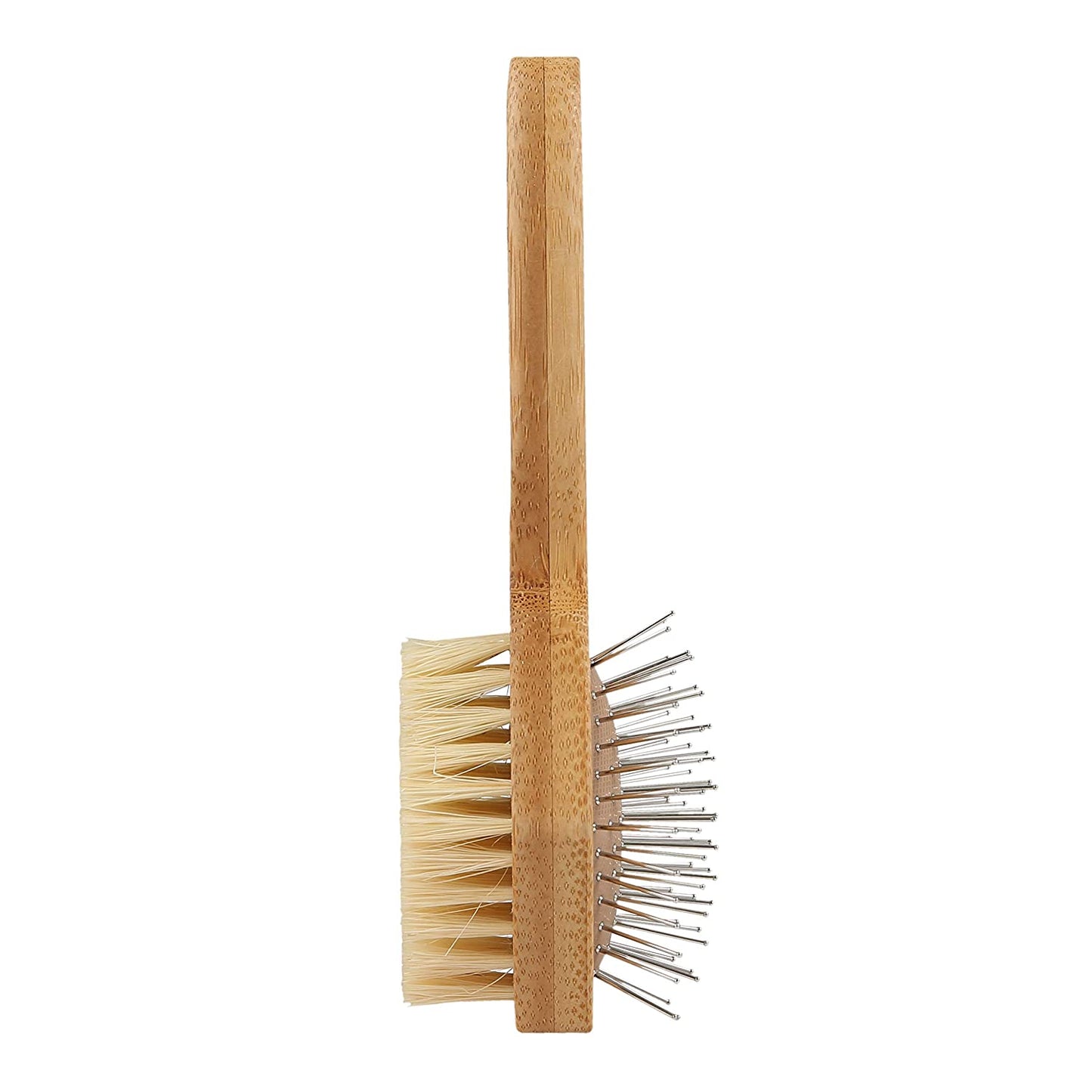 2-in-1 Bamboo Double Sided Cat Brush | Pin & Bristle Grooming Tool for Shedding & Detangling