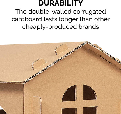 DIY Customizable 2-Story Cat Townhouse | Cardboard Scratcher House with Catnip & Toys