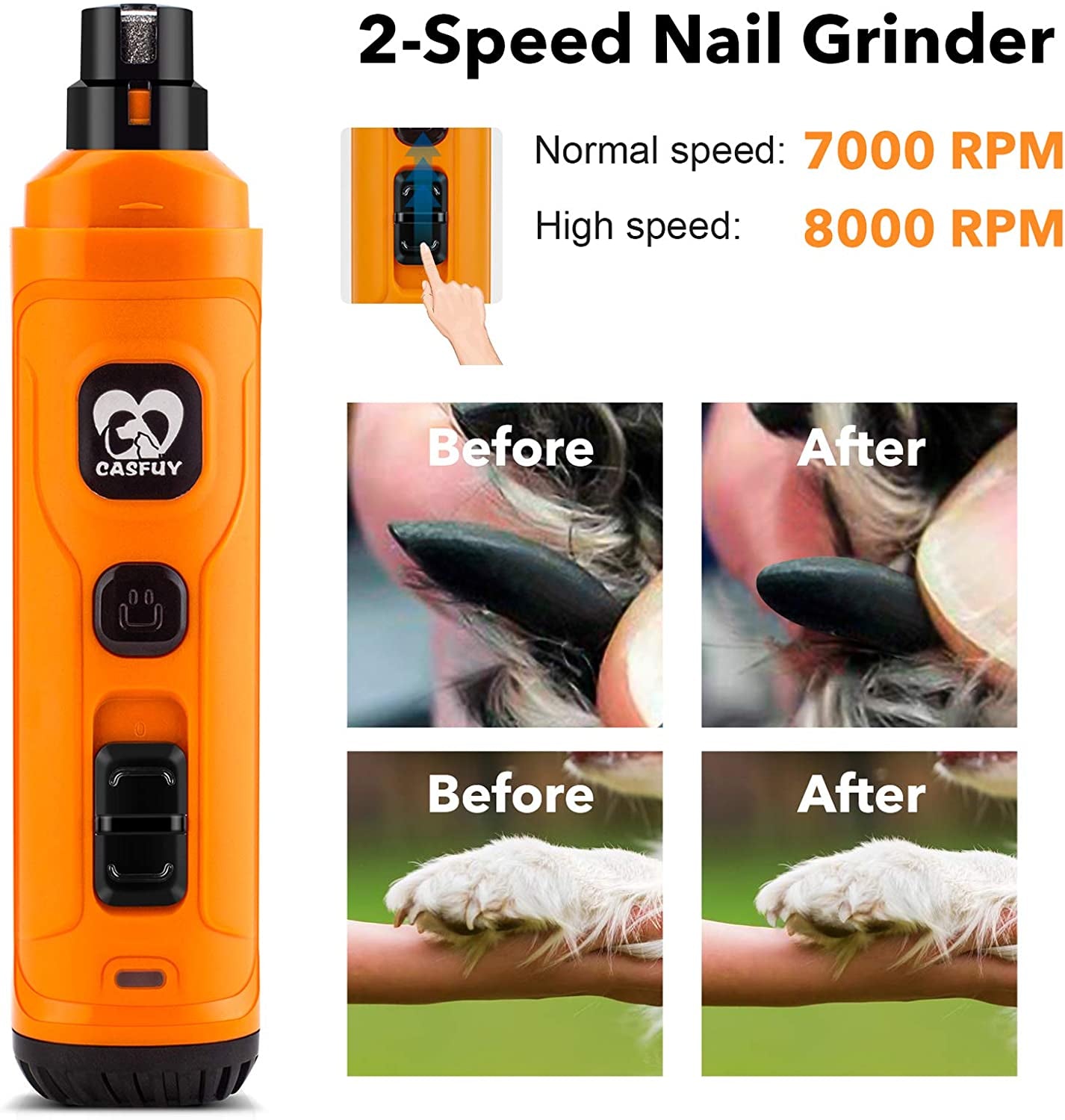 Upgraded Dog Nail Grinder with Dual LED Lights | Quiet 2-Speed Electric Trimmer for Safe Grooming