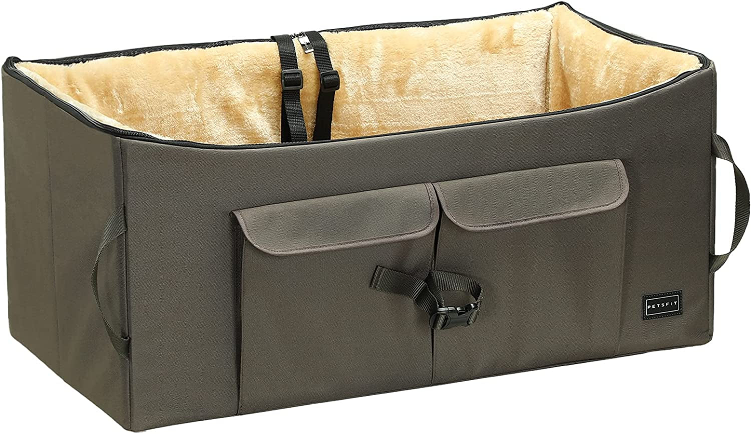 Large Dog Car Booster Seat for 2 Dogs | Elevated Safety Travel Bed with Summer/Winter Mat (Up to 55lbs)