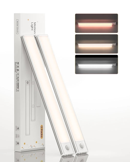 12-Inch Rechargeable Motion Sensor LED Light (2 Pack) | 3-Color Dimmable Under Cabinet Lighting